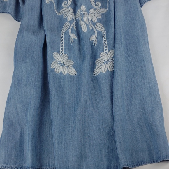 Easel Womens Washed Blue Off-Shoulder Embroidered Tunic Dress. - Picture 9 of 14